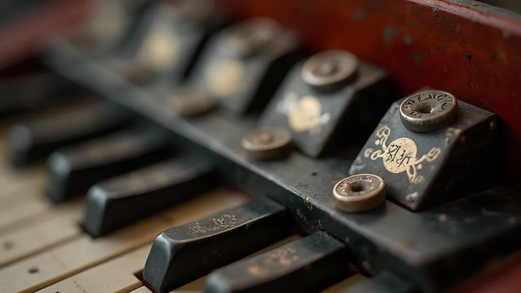 Close-up of antique accordion keys
