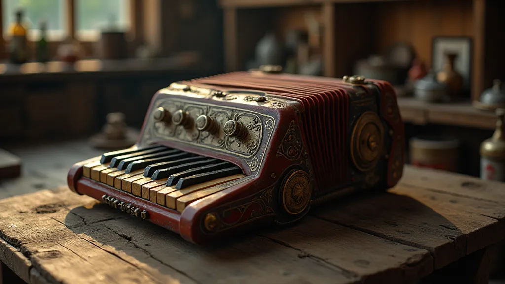 Antique accordion in moonlight