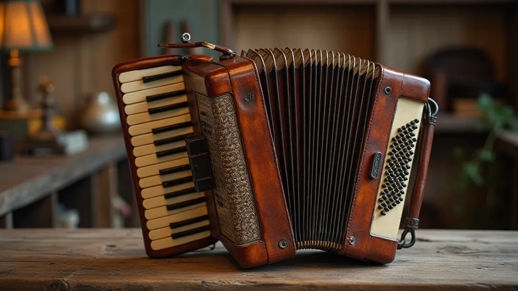 Antique accordion in a workshop