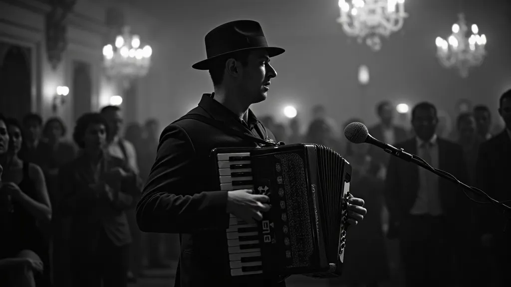 Accordionist performing in ballroom
