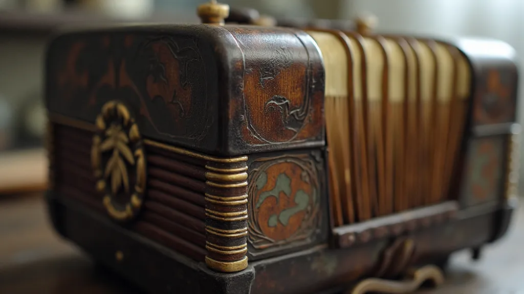Detailed view of an antique accordion