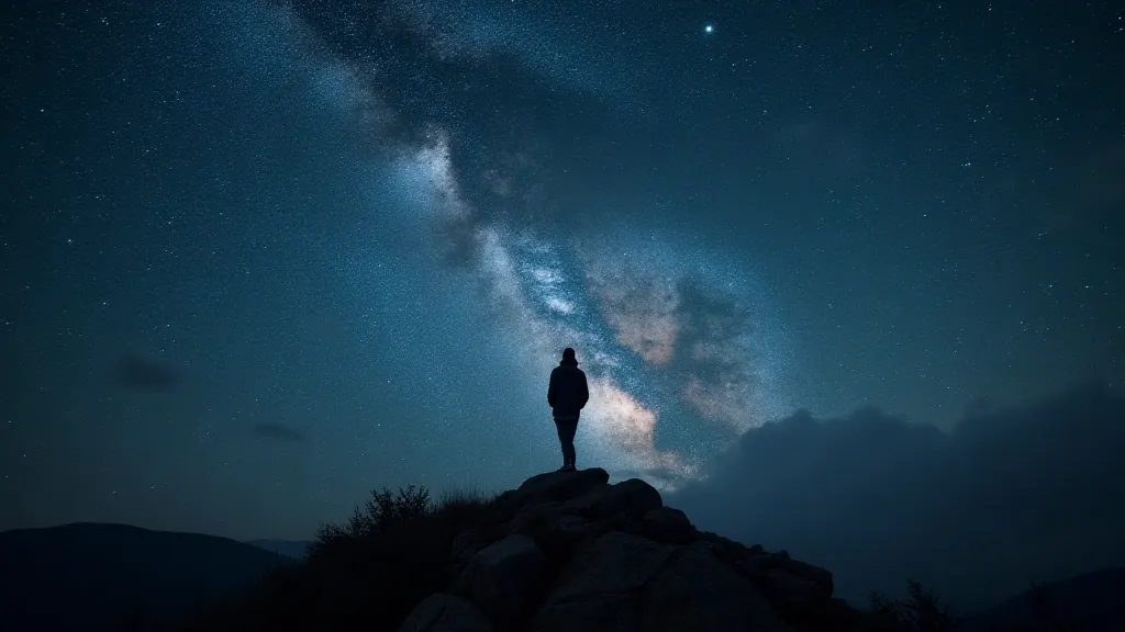 Figure silhouetted against the Milky Way
