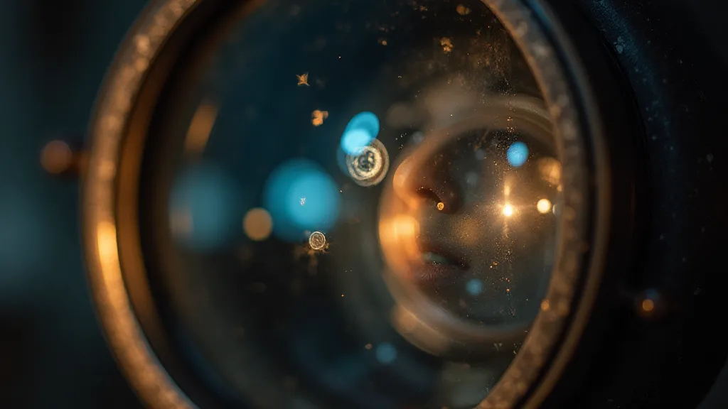 Close-up of a vintage telescope lens
